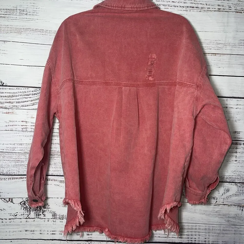 Paintcolors Distressed Indie Grunge Red Fringe Jean Jacket Medium - Picture 9 of 12